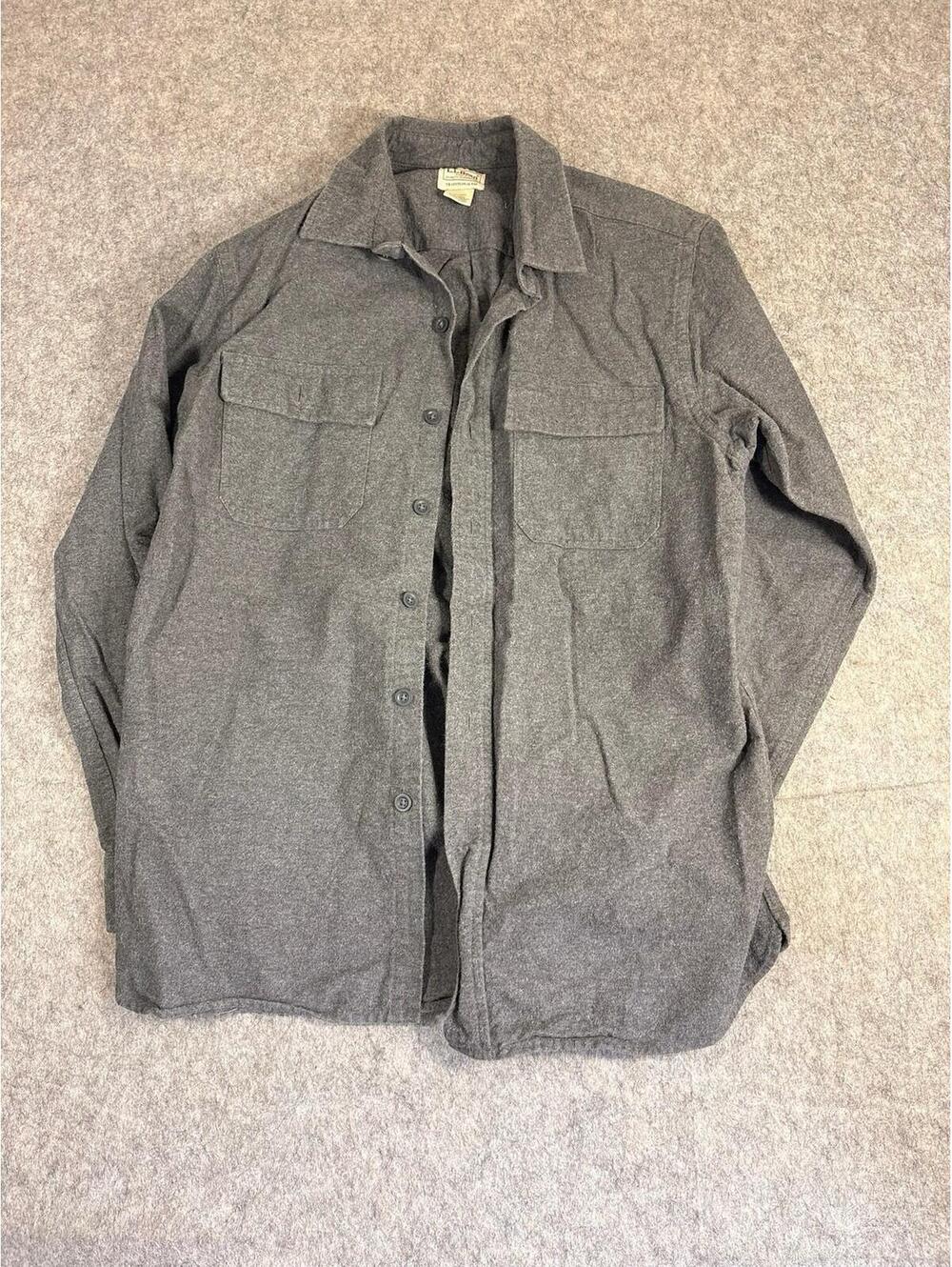 LL Bean Chamois Mens M Traditional Fit Flannel Popover Shirt Gray Cotton